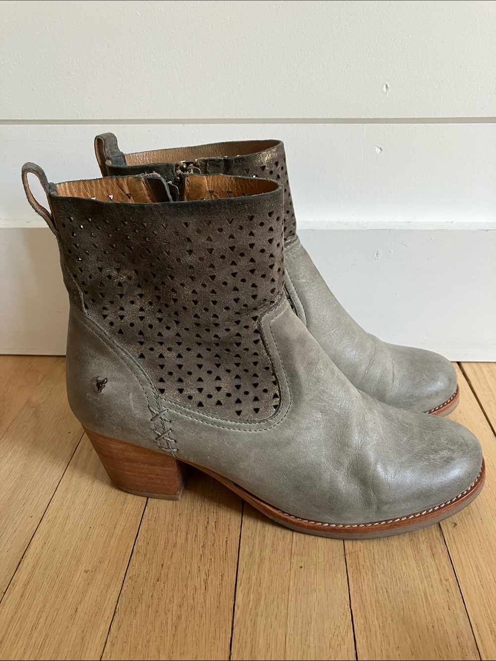 Trask Gray Suede Perforated Ankle Boots 7